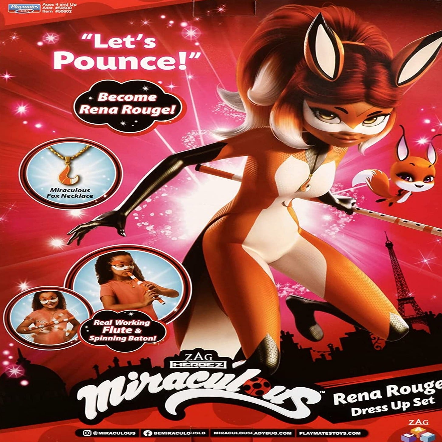 Miraculous Ladybug Rena Rouge Dress Up Set with Flute, kwami, mask and Fox Pendant by Playmates Toys - Dress up and pretend play Heretoserveyou