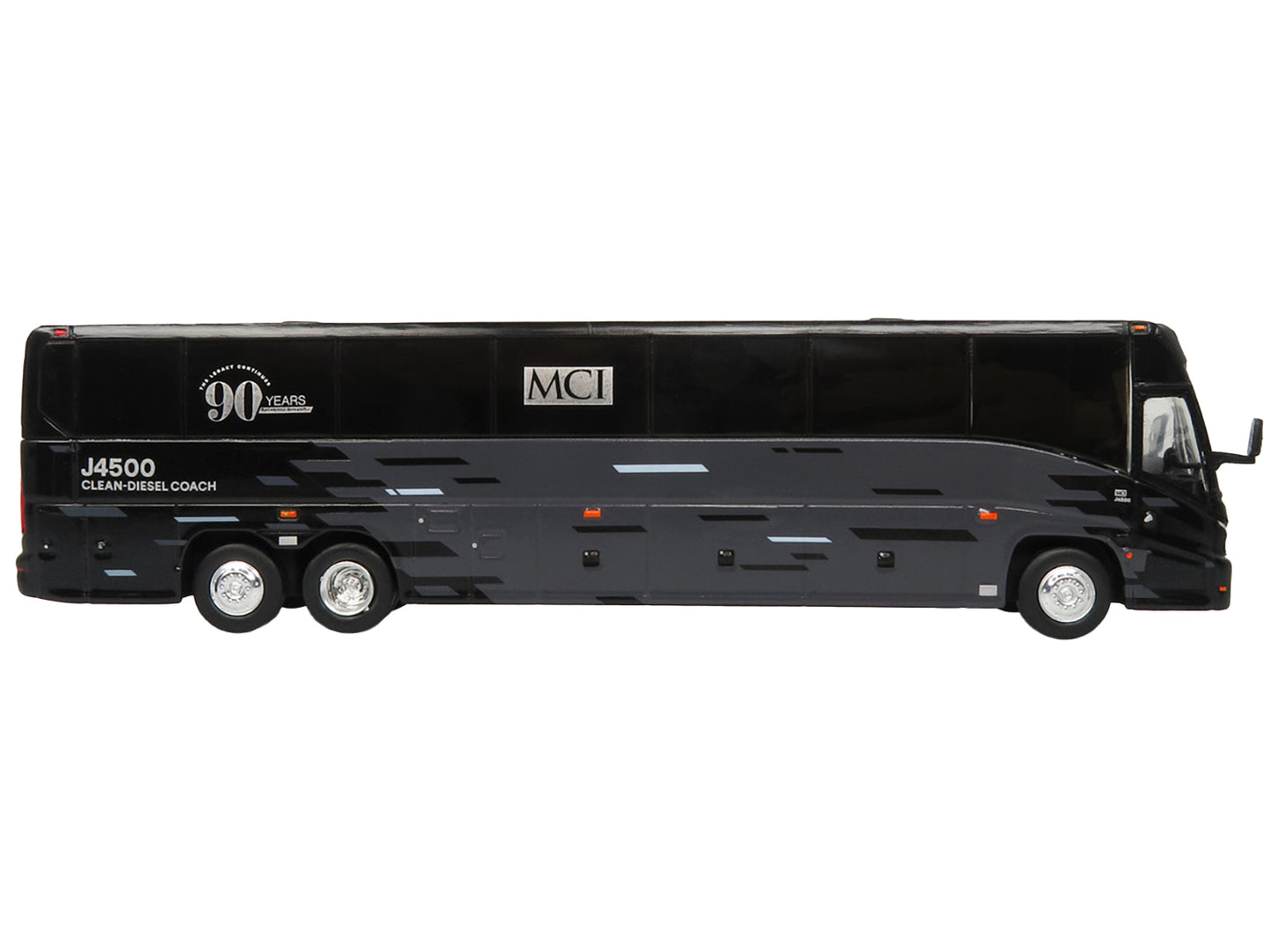 MCI J4500 Coach Bus "MCI 90th Anniversary" Black and Gray "The Bus & Motorcoach Collection" Limited Edition to 504 pieces Worldwide 1/87 (HO) Diecast Model by Iconic Replicas