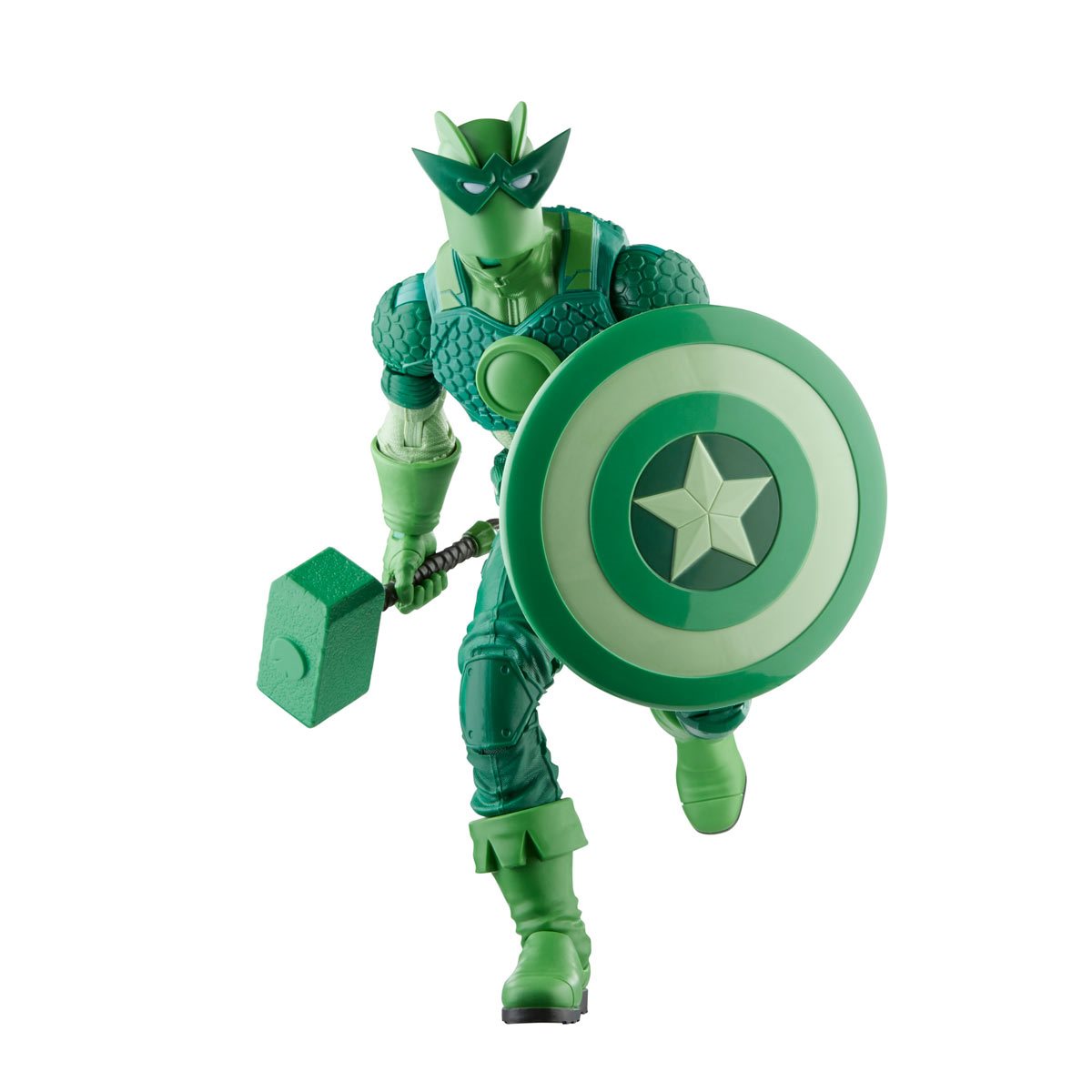 Super-Adaptoid running pose with hammer and shield - Heretoserveyou