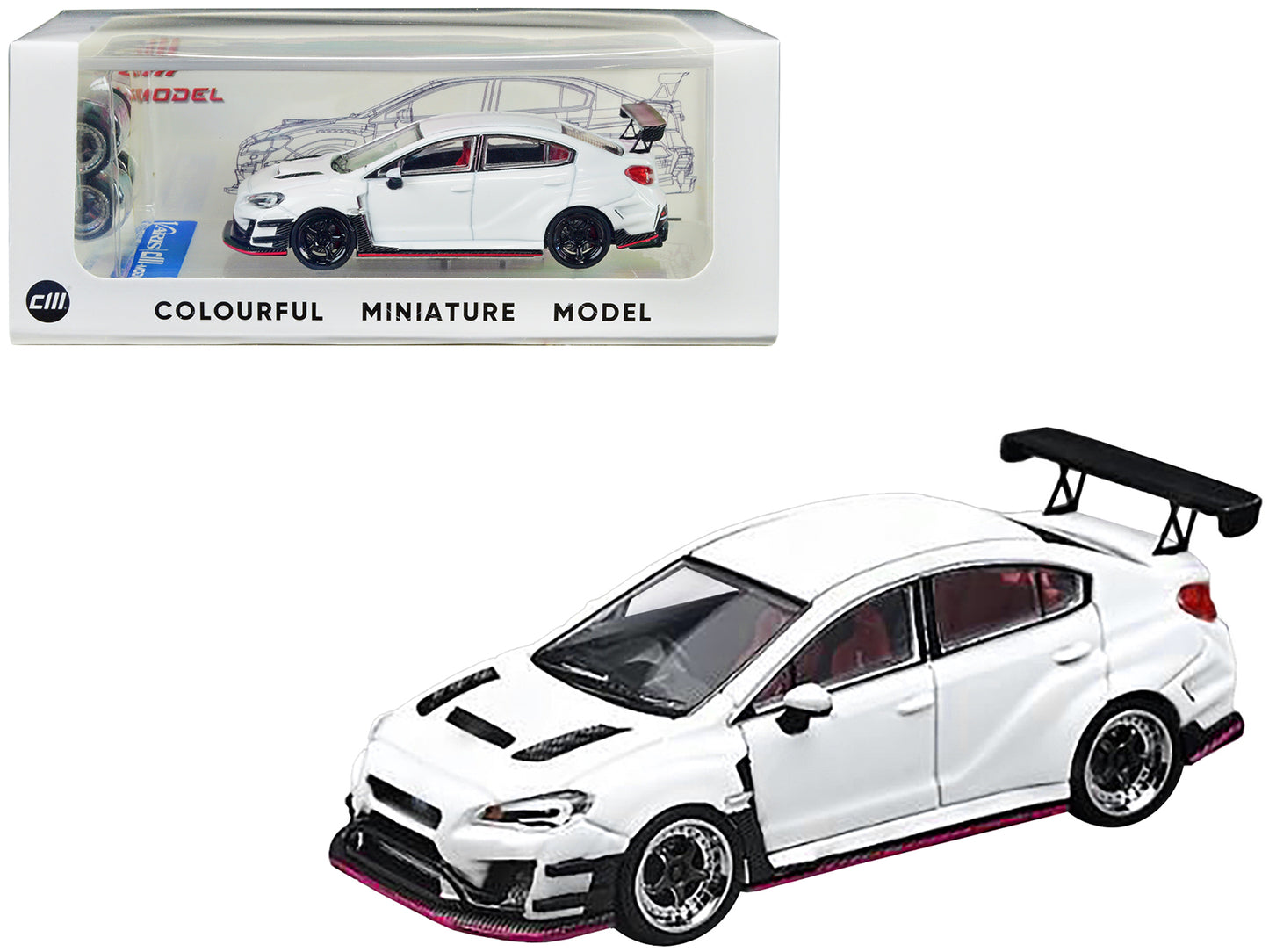 Subaru VAB WRX STI with S4 Wide Body Kit RHD (Right Hand Drive) White with Extra Wheels 1/64 Diecast Model Car by CM Models