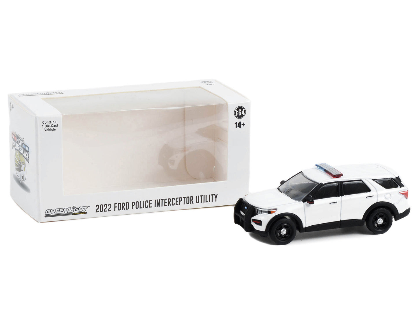 2022 Ford Police Interceptor Utility White with Light Bar "Hot Pursuit" "Hobby Exclusive" Series 1/64 Diecast Model Car by Greenlight