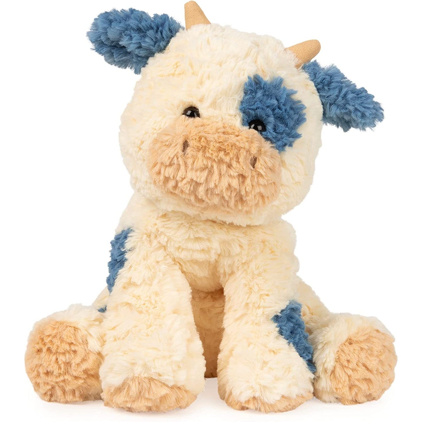 Cozys Collection Cow Stuffed Animal Plush for Ages 1 and Up, Cream/Blue, 10”