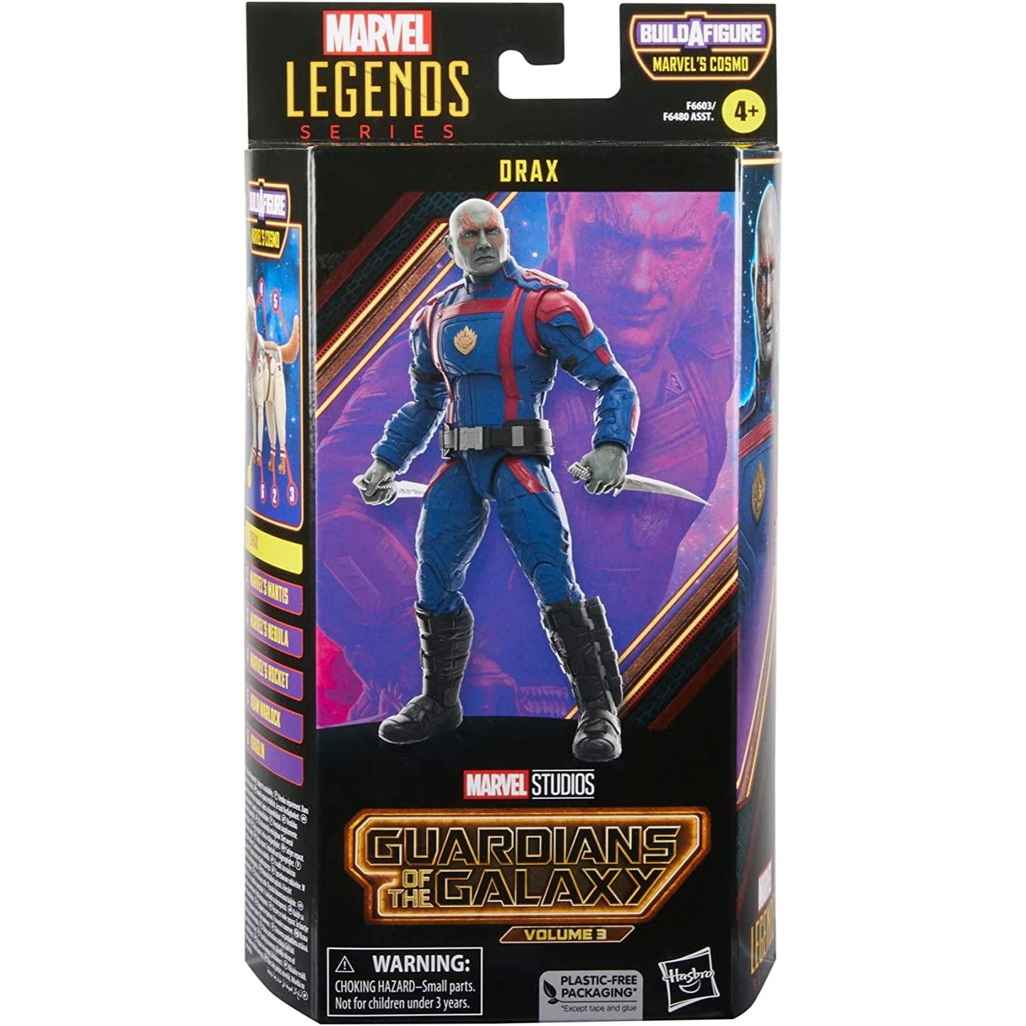 Guardians of the Galaxy Vol. 3 Marvel Legends Drax 6-Inch Action Figure Toy in a Box front view - HERETOSERVEYOU