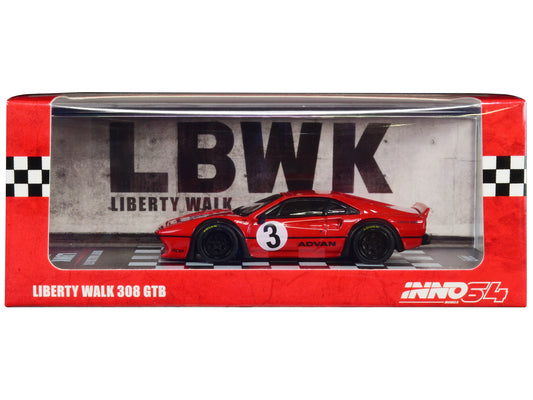 LBWK (Liberty Walk) 308 GTB #3 Red 1/64 Diecast Model Car by Inno Models