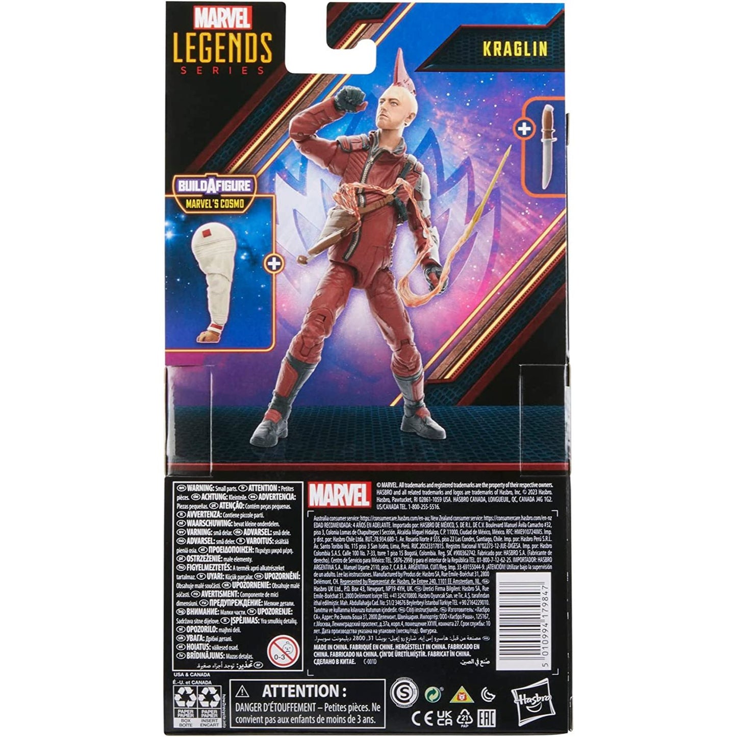Guardians of the Galaxy Vol. 3 Marvel Legends Kraglin 6-Inch Action Figure in Box Back View - Heretoserveyou
