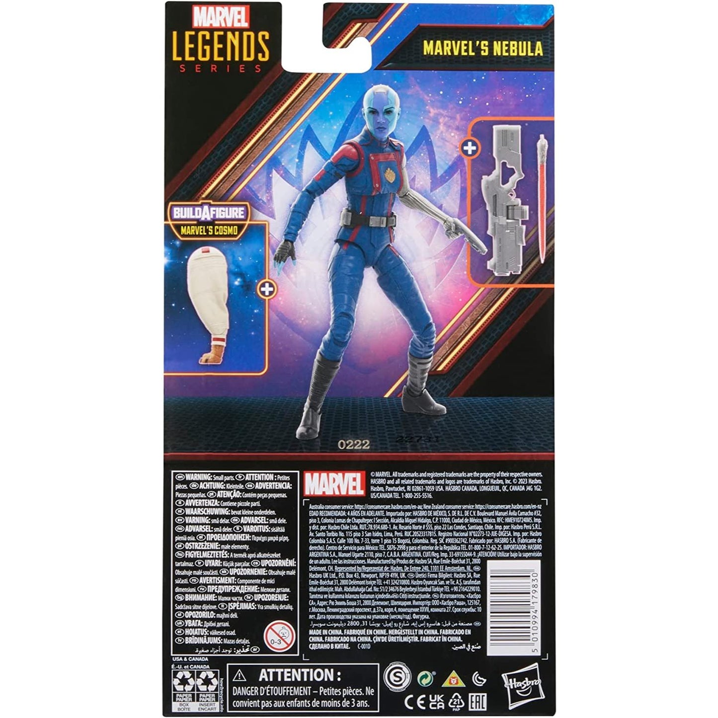  Guardians of the Galaxy Vol. 3 Marvel Legends Nebula 6-Inch Action Figure Toy box back view - Heretoserveyou