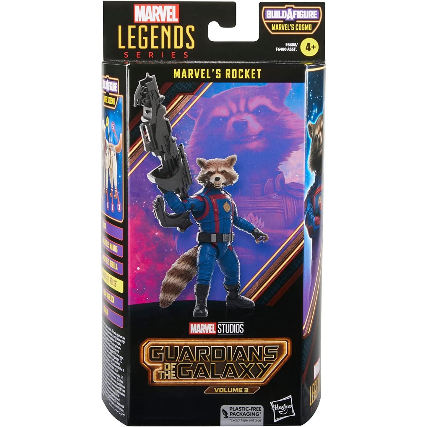 Guardians of The Galaxy Vol. 3 Marvel Legends Rocket 6-Inch Action Figure Toy in a box front view - Heretoserveyou