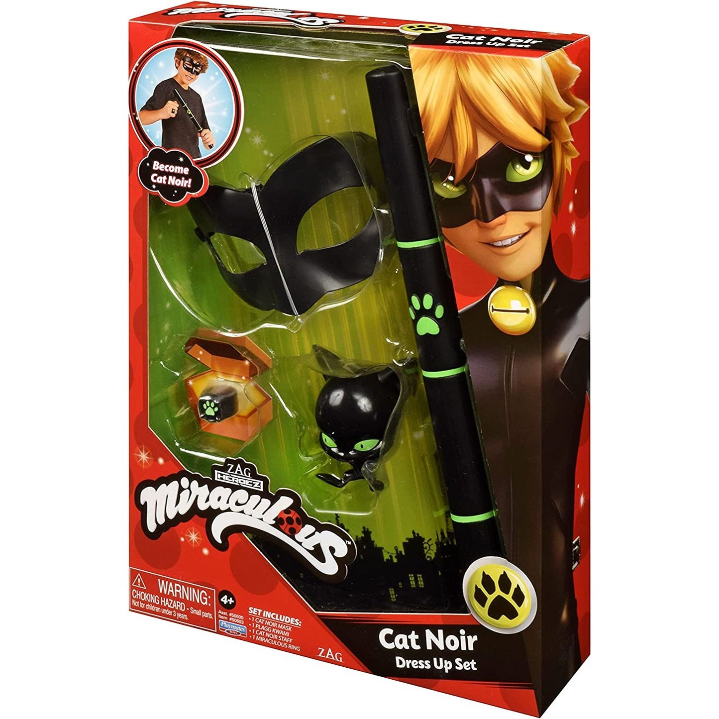 Miraculous Cat Noir Dress Up Set with Staff, kwami, mask and Ring by Playmates Toys