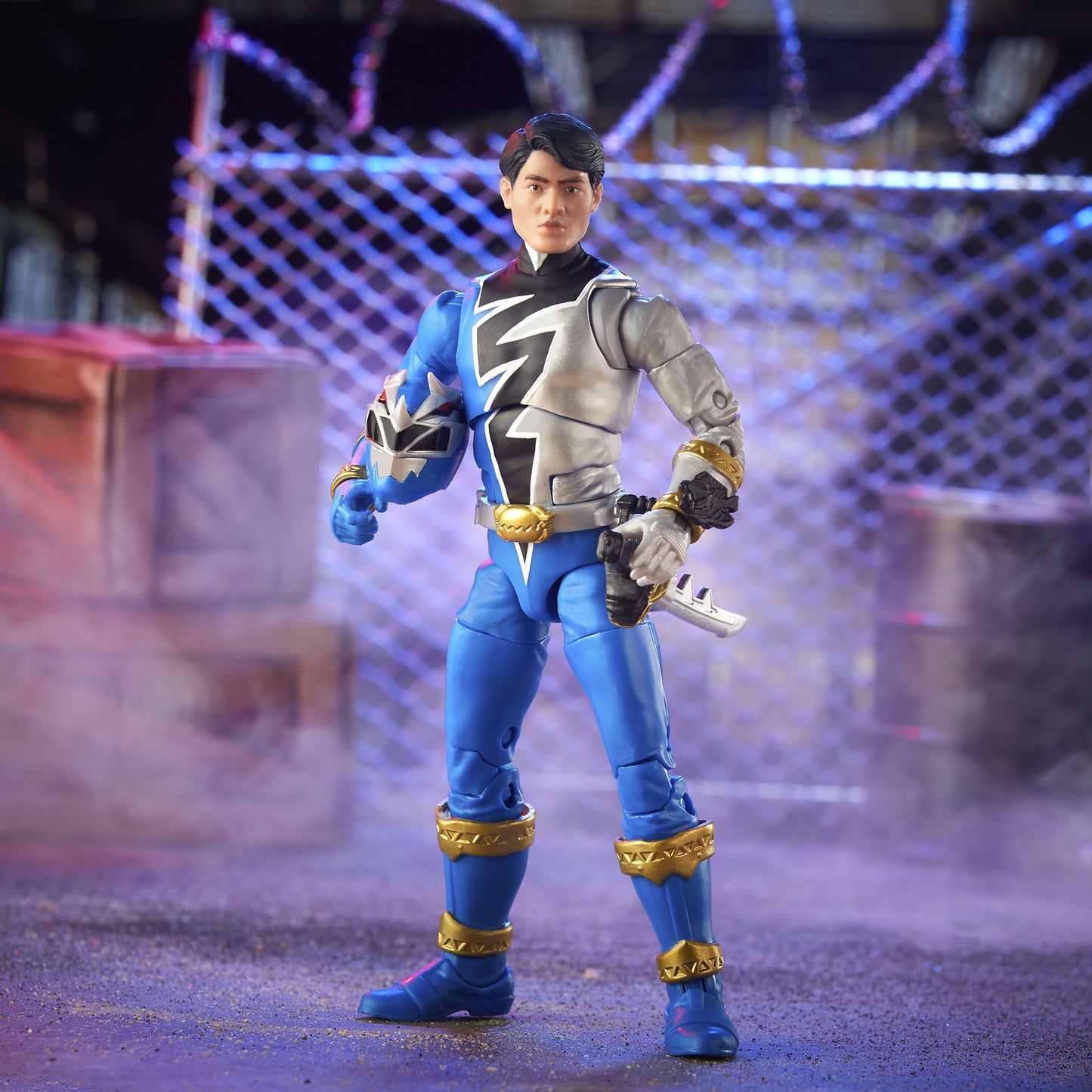 Power Rangers Lightning Collection Dino Fury Blue Ranger Figure side pose - Heretoserveyou