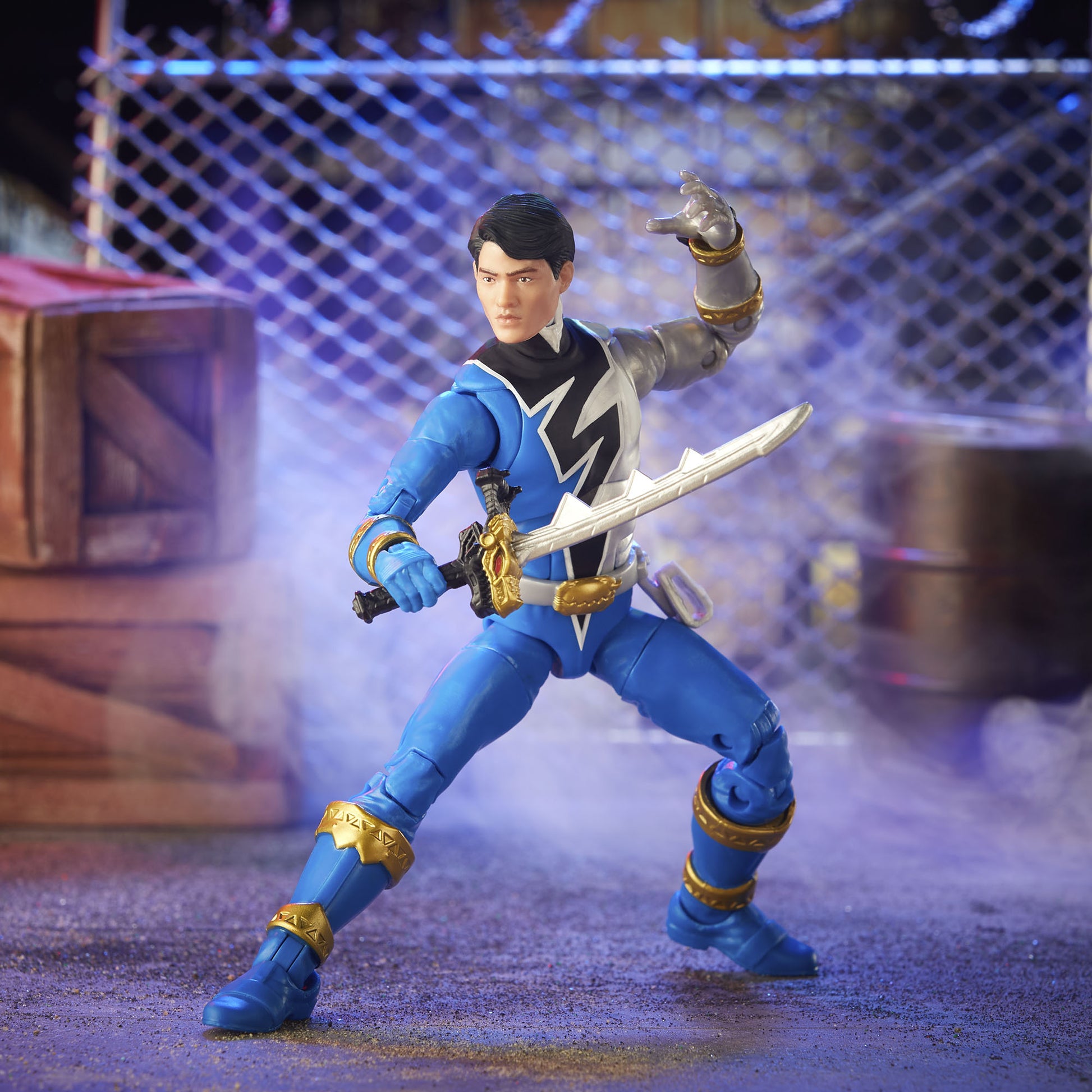 Power Rangers Lightning Collection Dino Fury Blue Ranger Figure attack pose - Heretoserveyou