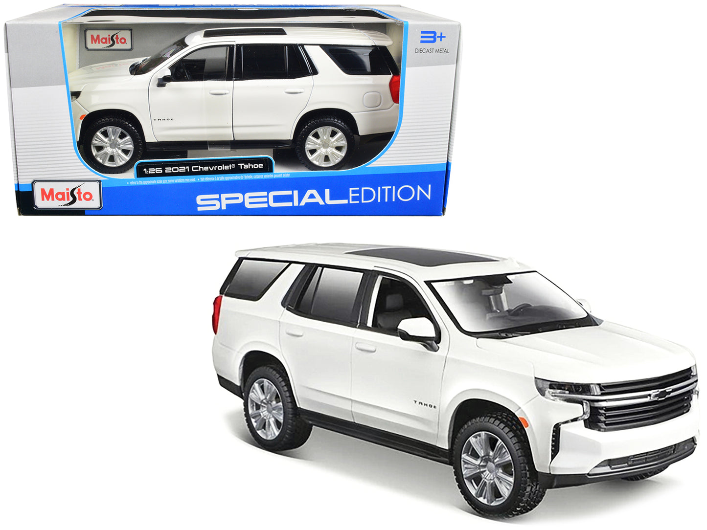 2021 Chevrolet Tahoe White with Sunroof "Special Edition" 1/26 Diecast Model Car by Maisto